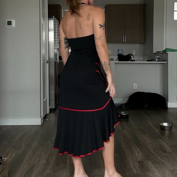 Black and red salsa Asymmetrical Halter Cocktail Sundress - Picture 9 of 11